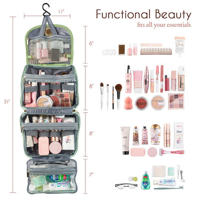 Beige Water-Resistant Travel Toiletry Bag with Hook - Foldable Cosmetic Organizer for Men & Women