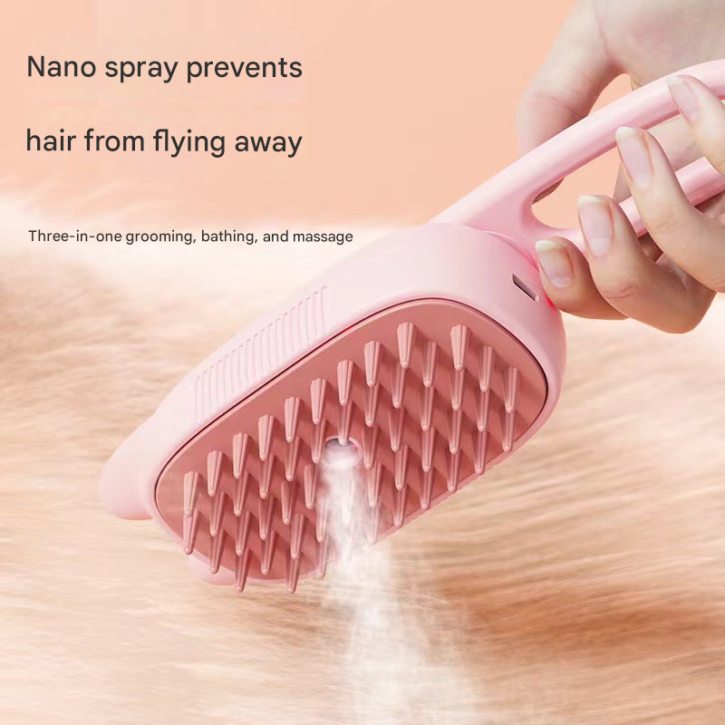 Pink Pet Spray Grooming Brush - 3 - in - 1 Steam Dematting Comb with Nano Mist for Cats & Dogs - Anti - Flying Hair & Massage - Factory Direct Shop