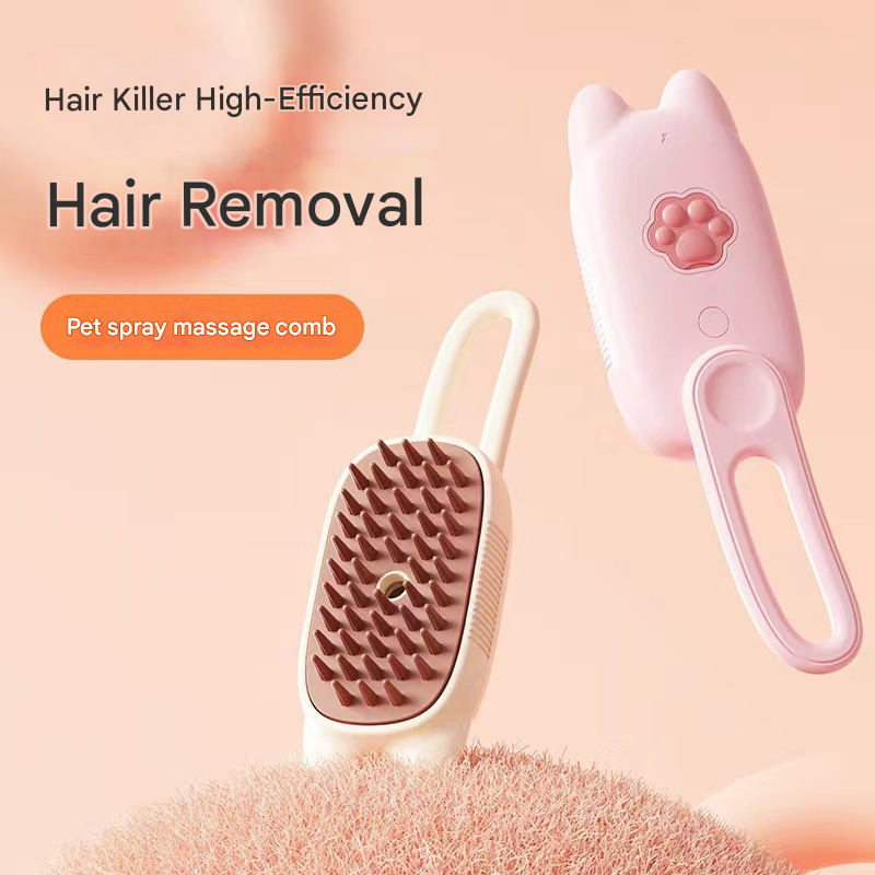 Off - white Pet Spray Grooming Brush - 3 - in - 1 Steam Dematting Comb with Nano Mist for Cats & Dogs - Anti - Flying Hair & Massage - Factory Direct Shop