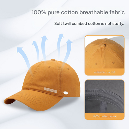 Black Premium Pure Cotton Quick-Dry Baseball Cap - Outdoor Sports & Camping Sun Hat, Adjustable Fit(54-62cm)