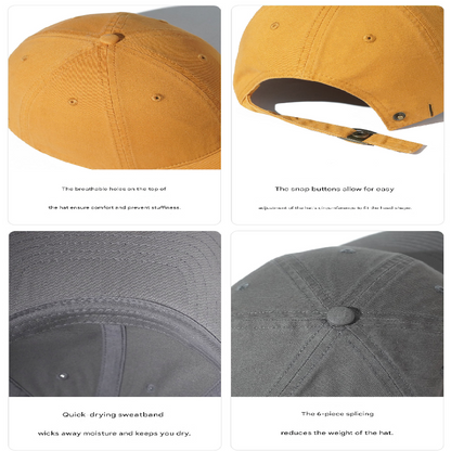 Black Premium Pure Cotton Quick-Dry Baseball Cap - Outdoor Sports & Camping Sun Hat, Adjustable Fit(59-65cm)