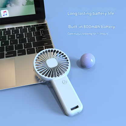 2-PCS Blue Portable USB Rechargeable Mini Handheld Fan with Desktop Base & Phone Stand - 3-Speed Quiet Operation