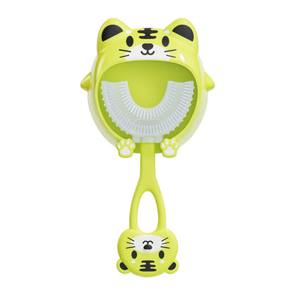 Green tiger U - Shaped Kids Toothbrush - Food Grade Silicone Manual Toothbrush for 2 - 12 Year Olds - 360 degree Full Mouth Cleaning Baby Oral Care - Comes with Wall Mount Holder - Factory Direct Shop