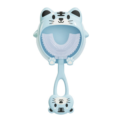 Blue tiger U - Shaped Kids Toothbrush - Food Grade Silicone Manual Toothbrush for 2 - 12 Year Olds - 360 degree Full Mouth Cleaning Baby Oral Care - Comes with Wall Mount Holder - Factory Direct Shop
