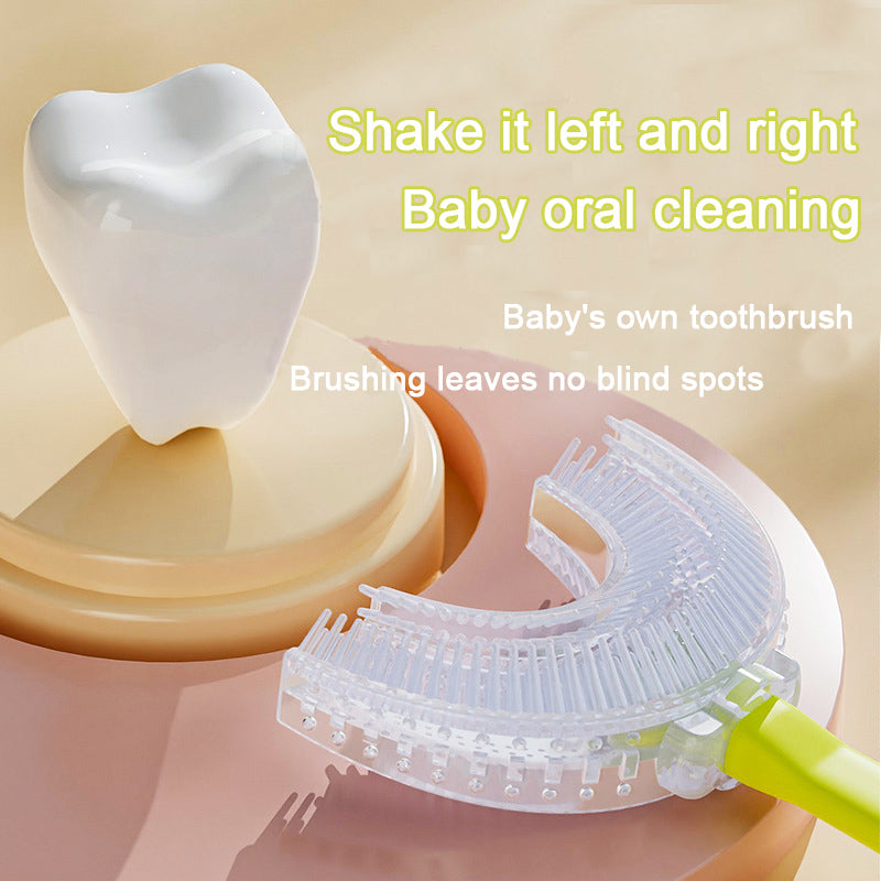 Blue tiger U - Shaped Kids Toothbrush - Food Grade Silicone Manual Toothbrush for 2 - 12 Year Olds - 360 degree Full Mouth Cleaning Baby Oral Care - Comes with Wall Mount Holder - Factory Direct Shop