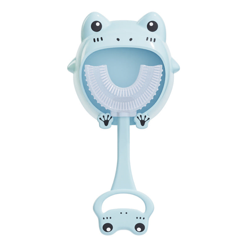 Blue frog U - Shaped Kids Toothbrush - Food Grade Silicone Manual Toothbrush for 2 - 12 Year Olds - 360 degree Full Mouth Cleaning Baby Oral Care - Comes with Wall Mount Holder - Factory Direct Shop