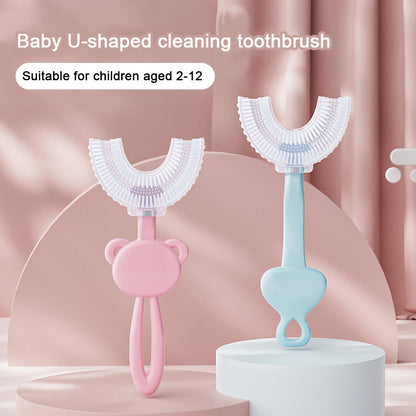 Blue frog U - Shaped Kids Toothbrush - Food Grade Silicone Manual Toothbrush for 2 - 12 Year Olds - 360 degree Full Mouth Cleaning Baby Oral Care - Comes with Wall Mount Holder - Factory Direct Shop