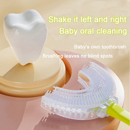 Blue frog U - Shaped Kids Toothbrush - Food Grade Silicone Manual Toothbrush for 2 - 12 Year Olds - 360 degree Full Mouth Cleaning Baby Oral Care - Comes with Wall Mount Holder - Factory Direct Shop