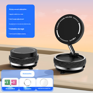 Black Foldable Magnetic Phone Holder with Vacuum Suction - Multi-Angle Adjustable Zinc Alloy Desktop Phone Stand - Portable & Stable for Desk, Car & Multi-Scenario Use