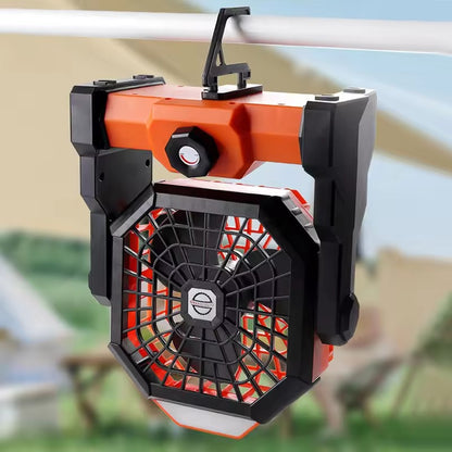Black Portable Outdoor Camping Fan with LED Light - Rechargeable USB Tent Fan for Australia