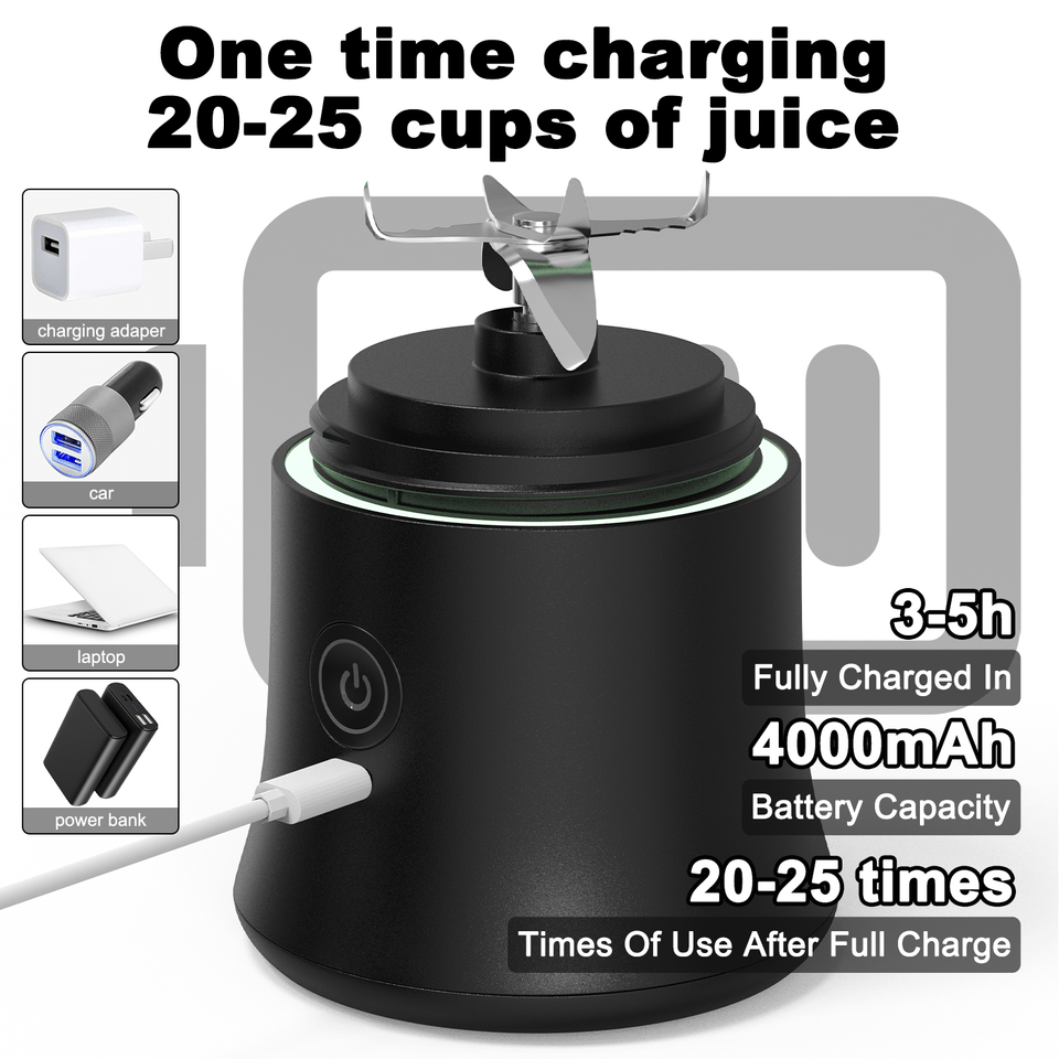 White Portable Blender 600ml Personal Smoothie Maker USB Rechargeable Juicer Cup with 6 Stainless Steel Blades 4000mAh Battery for Gym Travel and Camping - Factory Direct Shop