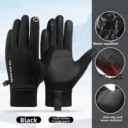 Grey Winter Thermal Gloves for Men Outdoor Cycling Driving Waterproof Touch Screen Warm Fleece Lining Anti-Slip(Size:XL)
