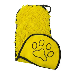 Yellow Super Absorbent Pet Bath Towel with Hand Pockets Quick Dry Chenille Microfibre for Dogs and Cats Large Size 62cm - Factory Direct Shop