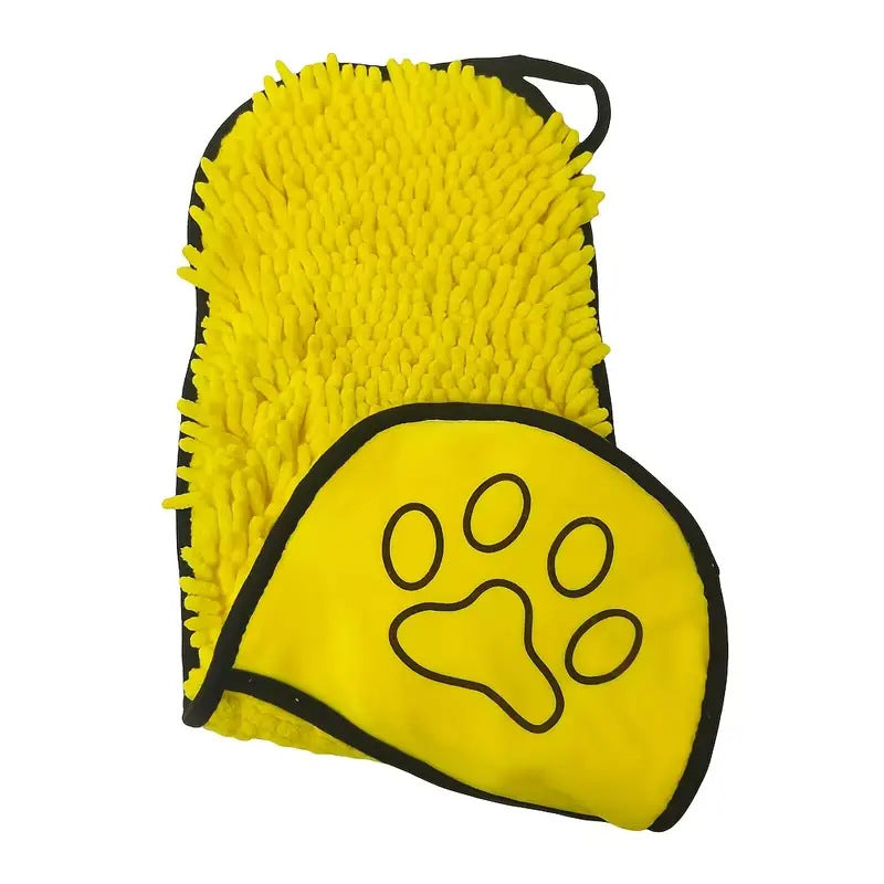 Yellow Super Absorbent Pet Bath Towel with Hand Pockets Quick Dry Chenille Microfibre for Dogs and Cats Large Size 62cm - Factory Direct Shop