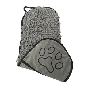 Grey Super Absorbent Pet Bath Towel with Hand Pockets Quick Dry Chenille Microfibre for Dogs and Cats Large Size 62cm - Factory Direct Shop