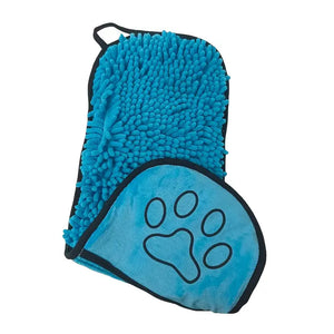 Blue Super Absorbent Pet Bath Towel with Hand Pockets Quick Dry Chenille Microfibre for Dogs and Cats Large Size 62cm - Factory Direct Shop