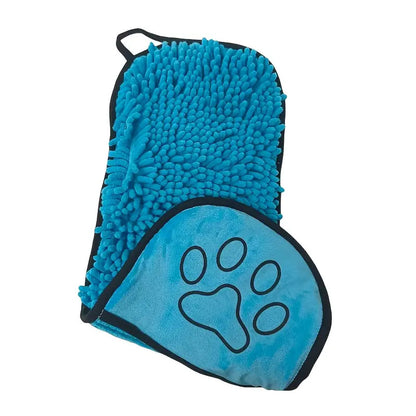 Blue Super Absorbent Pet Bath Towel with Hand Pockets Quick Dry Chenille Microfibre for Dogs and Cats Large Size 62cm - Factory Direct Shop