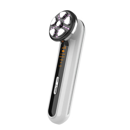 White 4-in-1 RF EMS Facial Beauty Device Skin Tightening and Lifting Massager with LED Light Therapy Anti-Aging Tool for Home Use