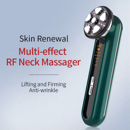 Green 4-in-1 RF EMS Facial Beauty Device Skin Tightening and Lifting Massager with LED Light Therapy Anti-Aging Tool for Home Use