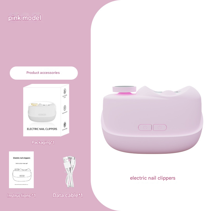 Pink Electric Nail Clipper and Grinder 2-in-1 Automatic Nail Trimmer with LED Light Rechargeable Manicure Tool for Babies Adults and Seniors