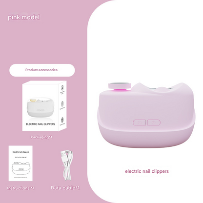 Pink Electric Nail Clipper and Grinder 2-in-1 Automatic Nail Trimmer with LED Light Rechargeable Manicure Tool for Babies Adults and Seniors