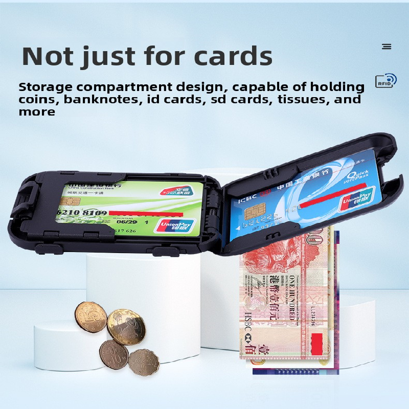 Black RFID Blocking Aluminium Card Holder Wallet Waterproof Hard Shell Case with Cash Strap for Men Travel and Daily Use