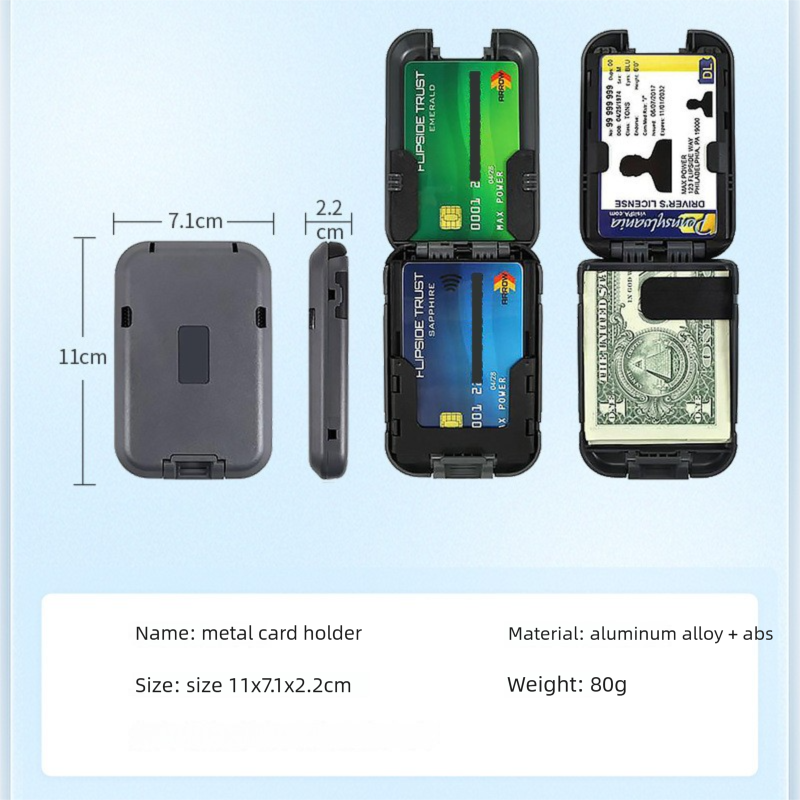 Black RFID Blocking Aluminium Card Holder Wallet Waterproof Hard Shell Case with Cash Strap for Men Travel and Daily Use