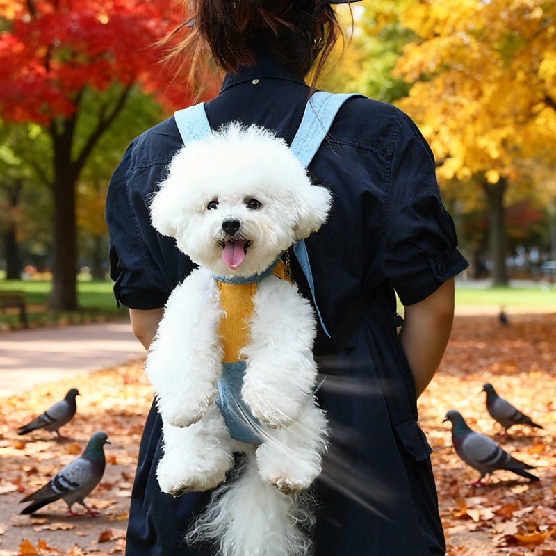 Red and white two-tone style Pet Carrier Backpack Front Chest Pack Legs Out Breathable Mesh for Small Dogs Cats Hiking Travel Hands Free Adjustable Design(Size:S)