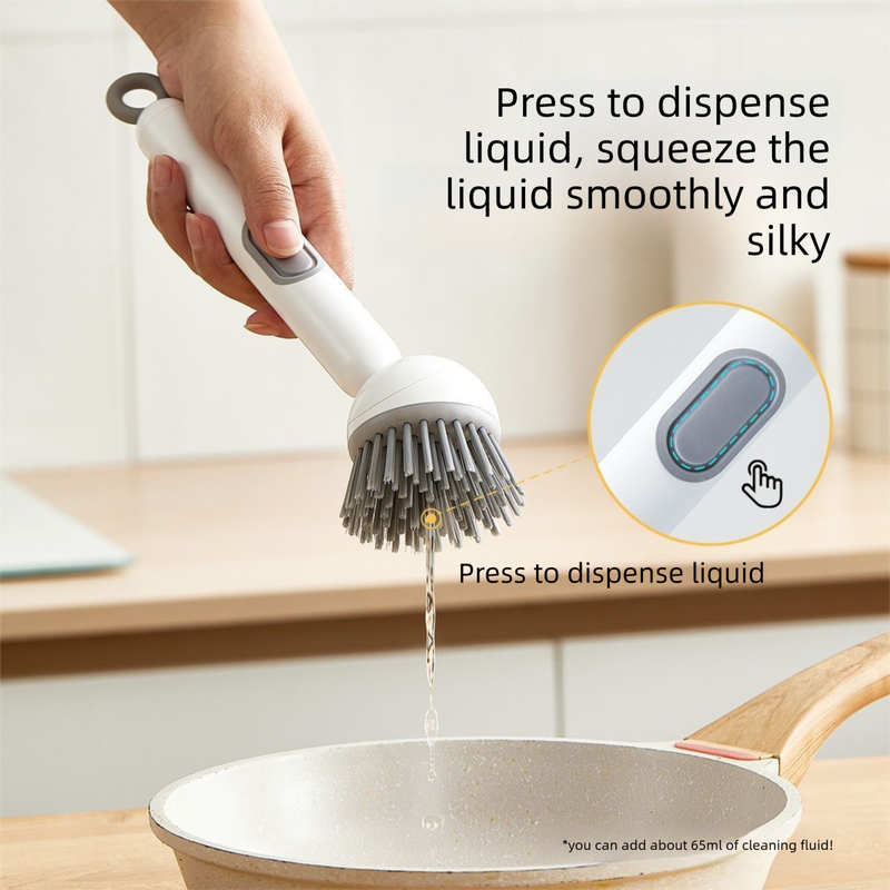 2 Pack White Kitchen Dish Brush with Soap Dispenser Adjustable Handle 360 Degree Cleaning Scrubber Non-Scratch Bristles for Pans Pots and Sink