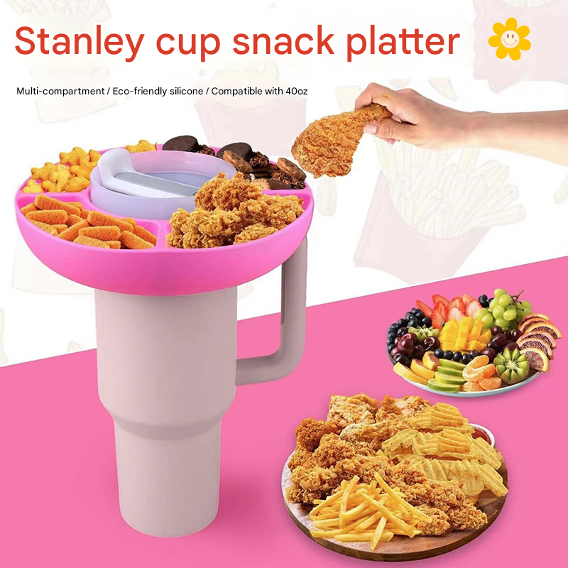 2 Pack beige Snack Bowl for Stanley 40oz Tumbler with Handle Reusable Silicone Snack Ring Divider Tray for Movie Night Road Trip and Camping - Factory Direct Shop