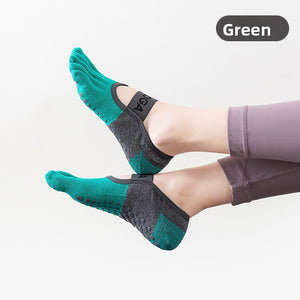3-PCS Green Anti-Slip Yoga Socks 5 Toe Low Cut Grips Cotton Pilates Socks Breathable for Women Fitness Dance Barre and Home Workout
