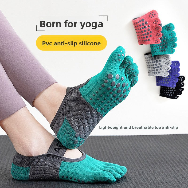 3-PCS Rose red Anti-Slip Yoga Socks 5 Toe Low Cut Grips Cotton Pilates Socks Breathable for Women Fitness Dance Barre and Home Workout