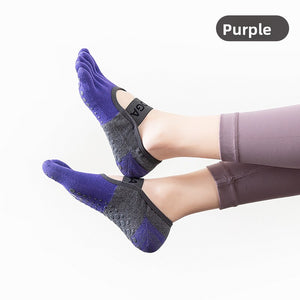 3-PCS Purple Anti-Slip Yoga Socks 5 Toe Low Cut Grips Cotton Pilates Socks Breathable for Women Fitness Dance Barre and Home Workout