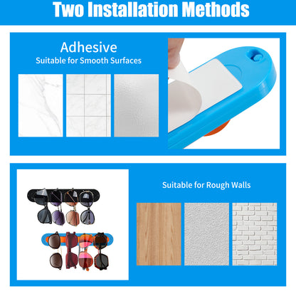 2 Pack Blue Acrylic Sunglasses Holder Wall Mounted Glasses Organizer Rack Self-Adhesive Eyewear Display Stand for Home Office and Entryway