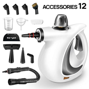 White Handheld Steam Cleaner 1050W High Pressure Chemical Free Cleaning Machine with 12 Piece Accessory Set for Kitchen Bathroom Car and Upholstery - Factory Direct Shop