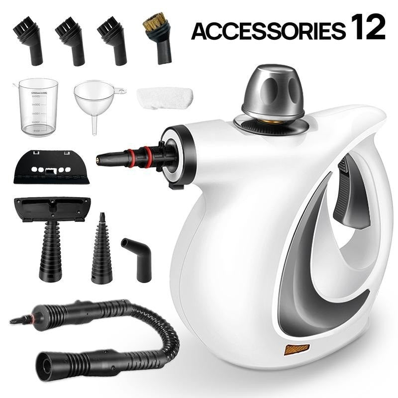 White Handheld Steam Cleaner 1050W High Pressure Chemical Free Cleaning Machine with 12 Piece Accessory Set for Kitchen Bathroom Car and Upholstery - Factory Direct Shop