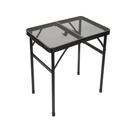 Portable Folding Camping Table 60x40cm - Adjustable Height Heat Resistant Mesh Top - Lightweight Aluminum Outdoor BBQ & Picnic Stand