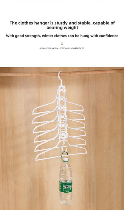 2-SET Space-Saving 6-in-1 Foldable Hanger Set Multi-Functional Closet Organizer Clothes Drying Rack with Pant Clips (White & White Clip Upgrade Edition) Ideal for Homes and Dorm Rooms
