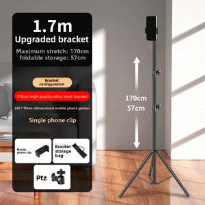 1.7m Black Tripod Stand with Phone Holder Adjustable Floor Stand for Live Streaming Vlogging Overhead Video Recording Makeup Kit with Carry Bag