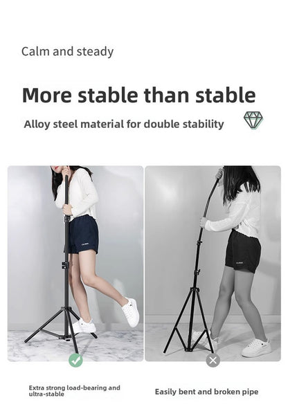 1.7m Black Tripod Stand with Phone Holder Adjustable Floor Stand for Live Streaming Vlogging Overhead Video Recording Makeup Kit with Carry Bag