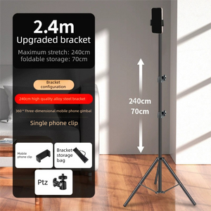 2.4m Black Tripod Stand with Phone Holder Adjustable Floor Stand for Live Streaming Vlogging Overhead Video Recording Makeup Kit with Carry Bag