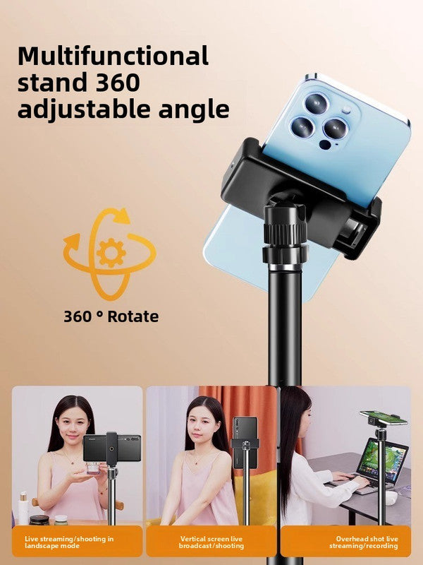 2.4m Black Tripod Stand with Phone Holder Adjustable Floor Stand for Live Streaming Vlogging Overhead Video Recording Makeup Kit with Carry Bag