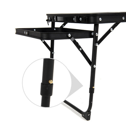 Black Portable Camping Table Heat Resistant Steel Mesh Top Foldable BBQ Desk with Side Wings Adjustable Height Aluminium Frame for Outdoor Picnic