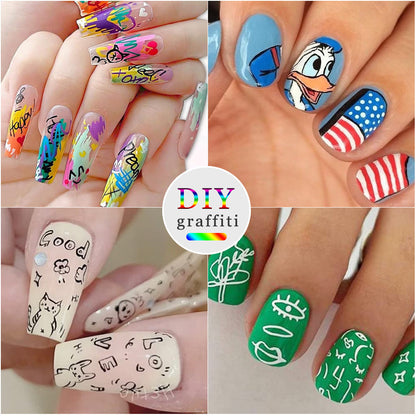 12 Piece Nail Art Graffiti Pen Set Acrylic Fine Tip Paint Markers for DIY Manicure & Salon Designs Waterproof Quick Dry