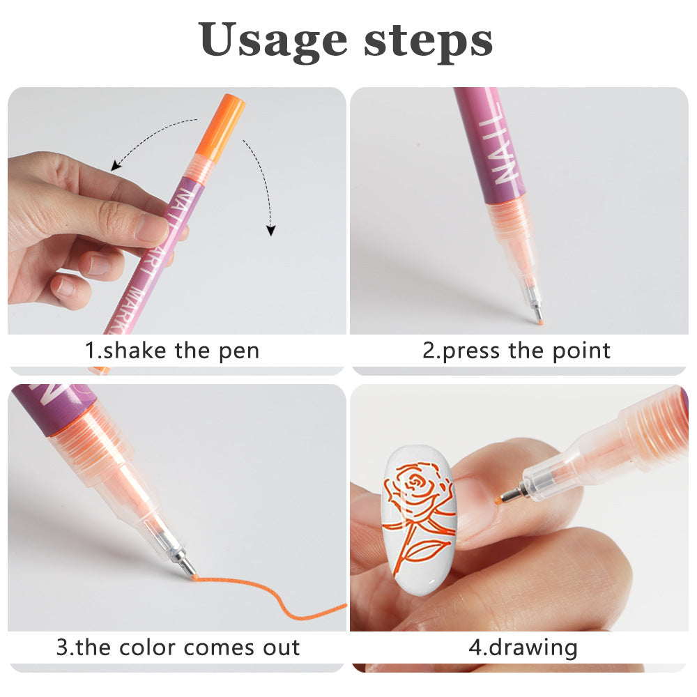 12 Piece Nail Art Graffiti Pen Set Acrylic Fine Tip Paint Markers for DIY Manicure & Salon Designs Waterproof Quick Dry