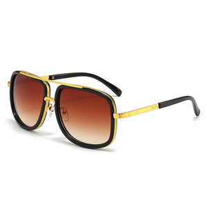 Men's Retro Oversized Square Sunglasses Vintage Thick Frame Gold Flat Top Aviator Style Shades UV400 Tea