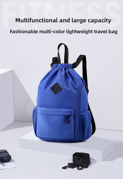 Large Drawstring Backpack Waterproof Gym Bag Lightweight Sports Sackpack with Zipper Pockets for Travel and Swimming Purple