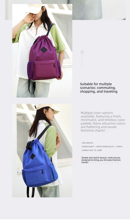 Large Drawstring Backpack Waterproof Gym Bag Lightweight Sports Sackpack with Zipper Pockets for Travel and Swimming Orange-red