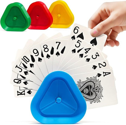 Triangle Playing Card Holders 4 Pack Hands Free Game Organizers for Kids Seniors and Adults Ideal for Family Poker Nights