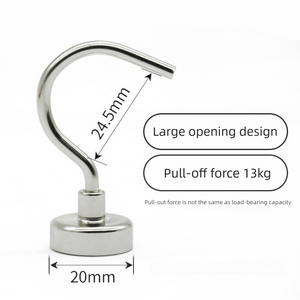 Neodymium Magnetic Hooks 20mm Base Large Open Mouth Hanger Heavy Duty Magnet for Fridge Kitchen BBQ Grill Utensils and Keys Silver